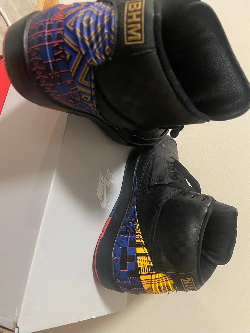 Jordan Men’s High-Top Sneakers in Black with Multicolor Heel (RARE BHM)
